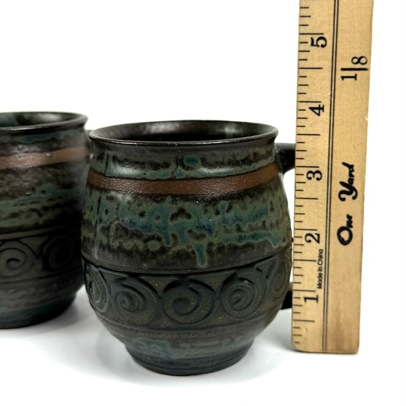 Vintage Japan Potbelly Coffee Mugs Mottled Glaze Stoneware Coffee Cups Set Of 2 - Picture 6 of 6